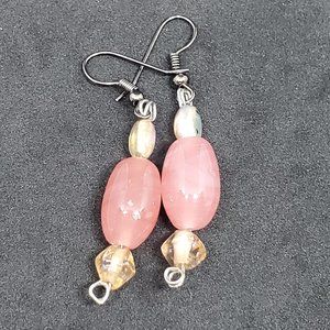 Pink Glass Bead Earrings Hook Drop Dangle Artisan